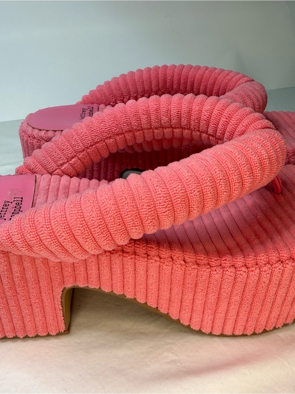 Jeffery Campbell Pink Platform Thong Sandals |Barbiecore Ripped Corduroy Slides - Picture 8 of 8